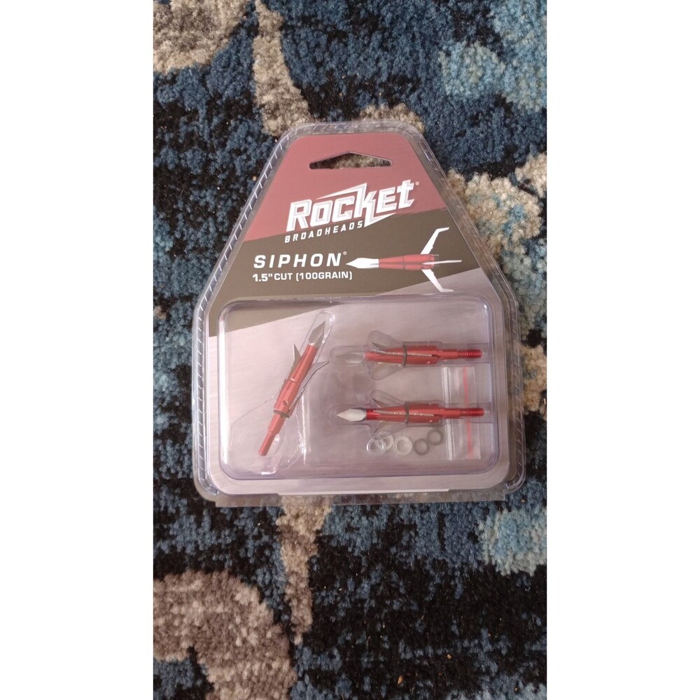 Rocket Broadheads Siphon 1.5" Cut 100 Grain Broadhead Red Silver Bow Hunting